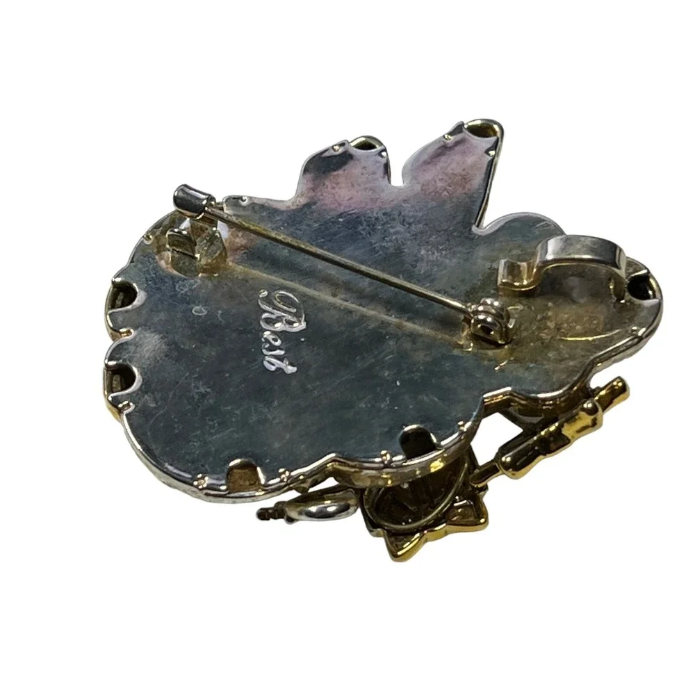 Vintage Best Snowman Brooch‎ Gold Silver Tone Christmas Winter Holiday Pin